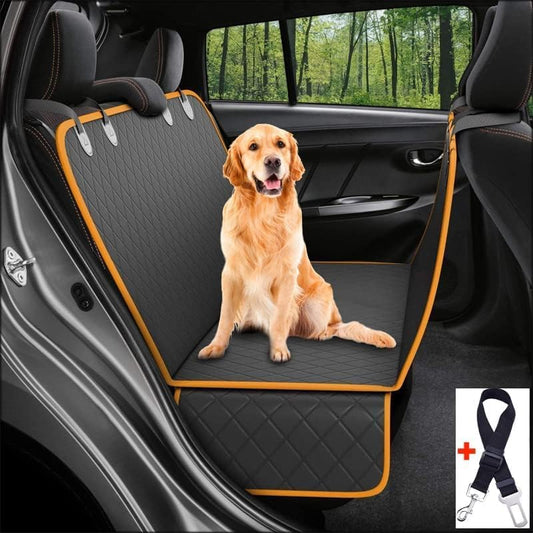 GoBuyer Dog Car Seat Cover Protector Liner for Car Boot and Back/Rear Seat Accessories - Universal & Non-slip and Velcro Openings for Seat Belt (Orange)